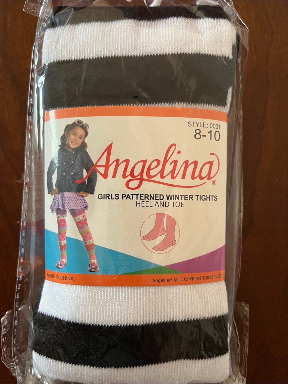 Angelina Black and White Striped Girls Tights